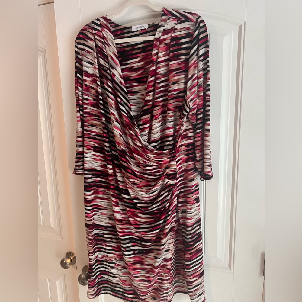 Calvin Klein 1X Wrap Dress, Multi Color.